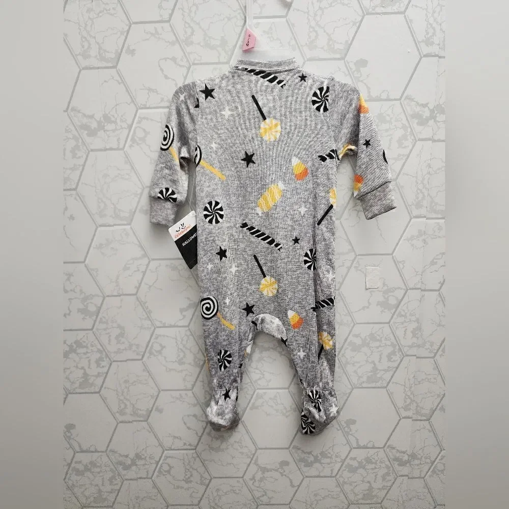 Halloween Baby Bodysuit Infant Full Zip Footies One Piece Candy Corn Stars